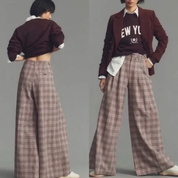 NWT Avery Pleated Wide-Leg Trousers by Maeve: Plaid Edition from Anthropologie - Picture 10 of 11
